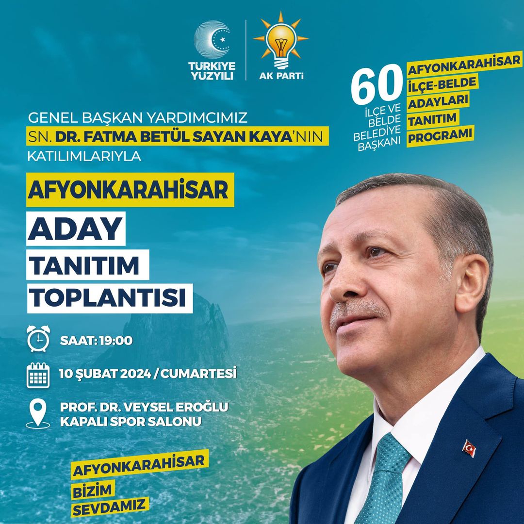 AK Parti Milletvekili Ali Özkaya ve Genel Başkan Yardımcısı Fatma Betül Sayan Kaya, Afyonkarahisar'da geleceği şekillendirecek bir toplantıda bir araya geliyor.